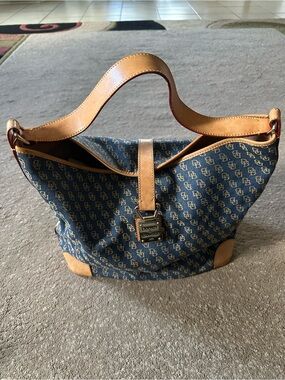 Dooney & Bourke Blue Denim Signature Hobo with Tan Leather Trim